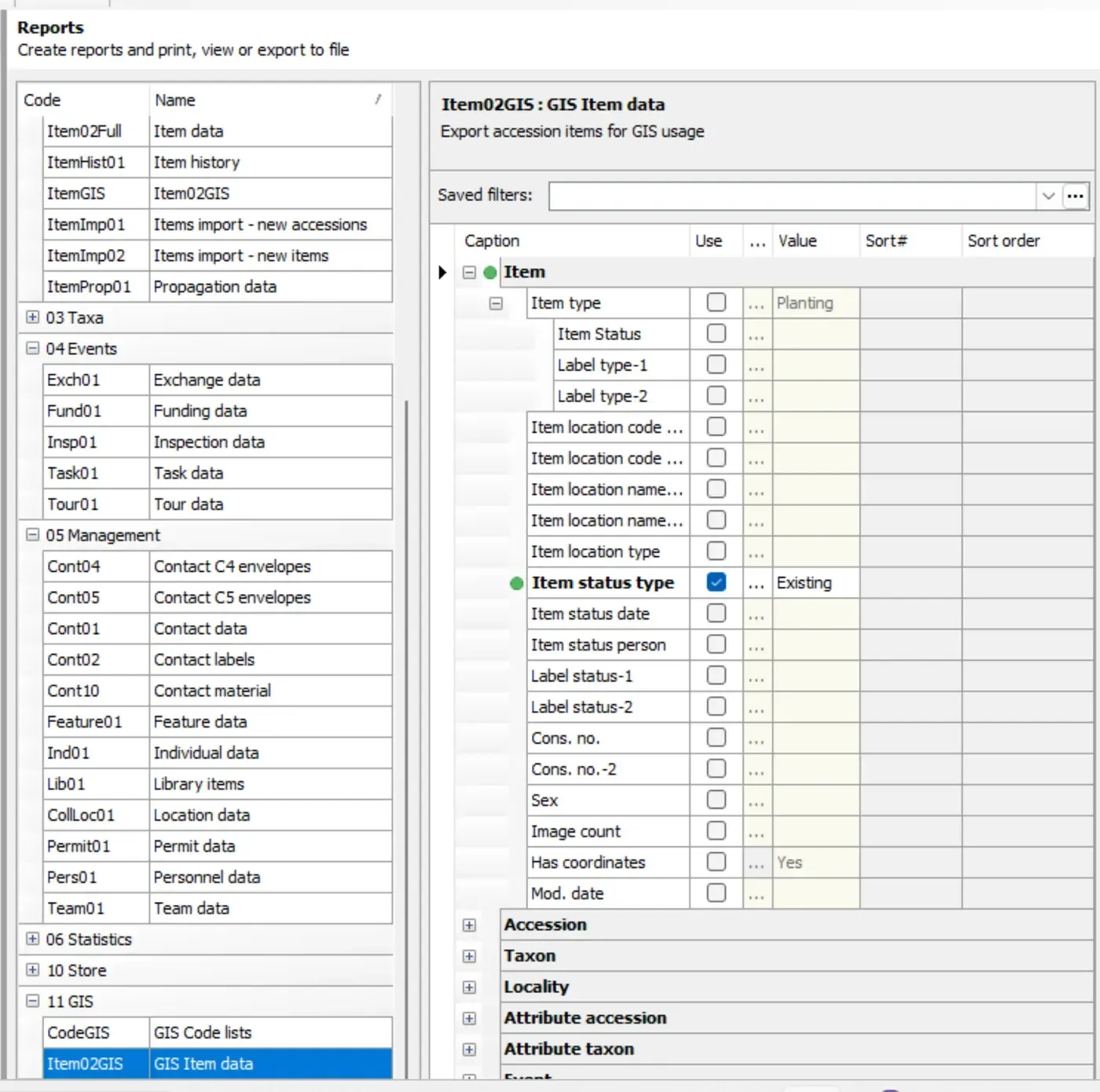 GIS items data