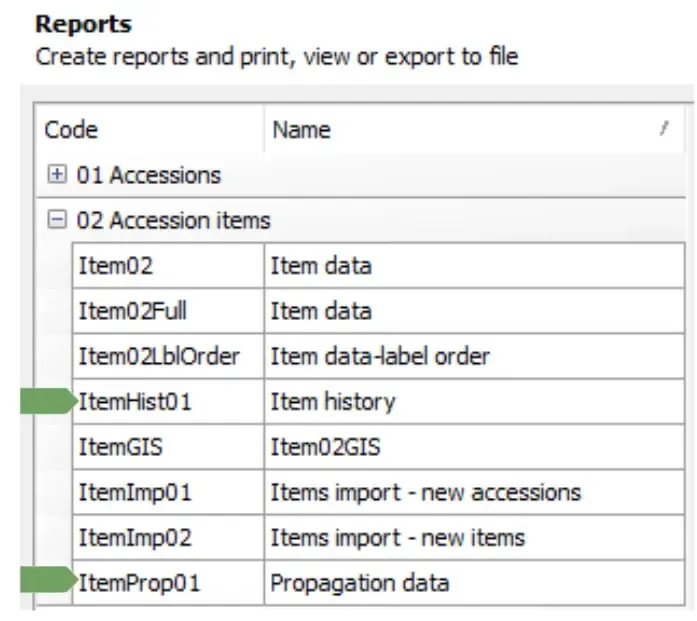 Reports Items Accession No spec added to ItemHist01 and ItemProp01