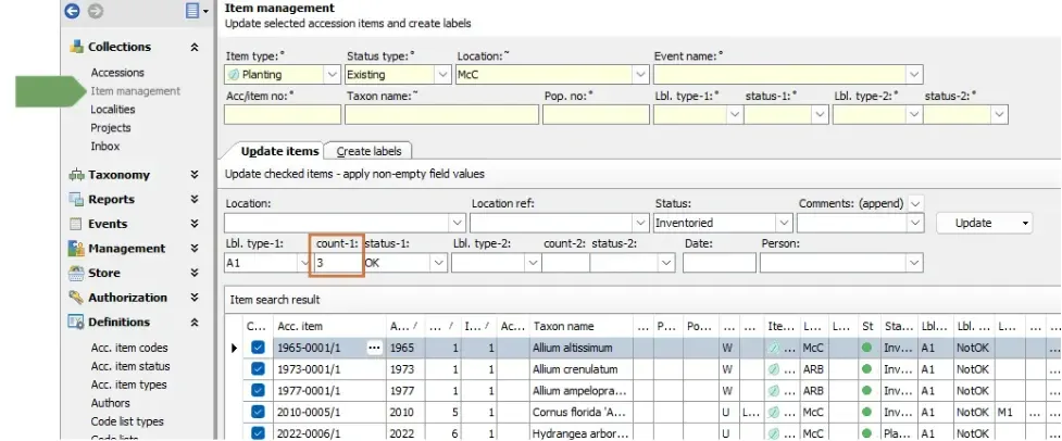 Item Management Bulk update of Label count added