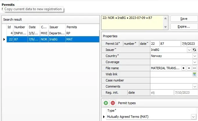 Management > Permits screen
