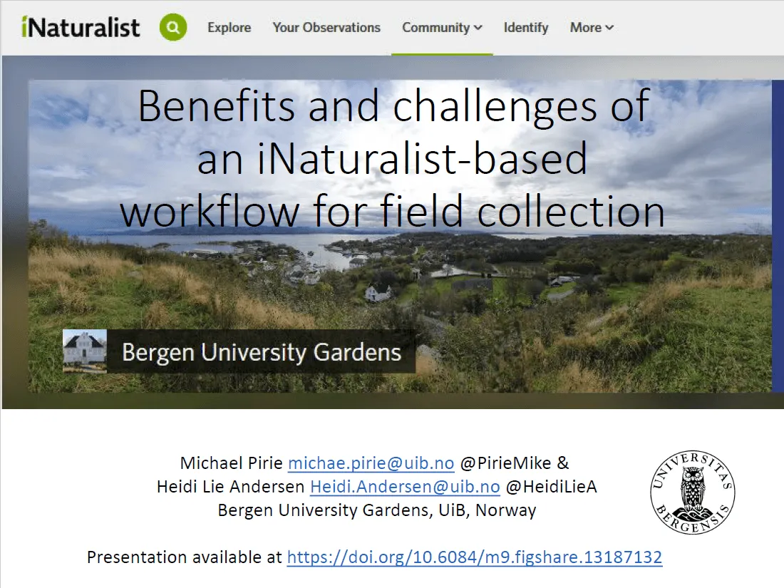 First slide of Mike Pirie's presentation about iNaturalist and IrisBG workflow